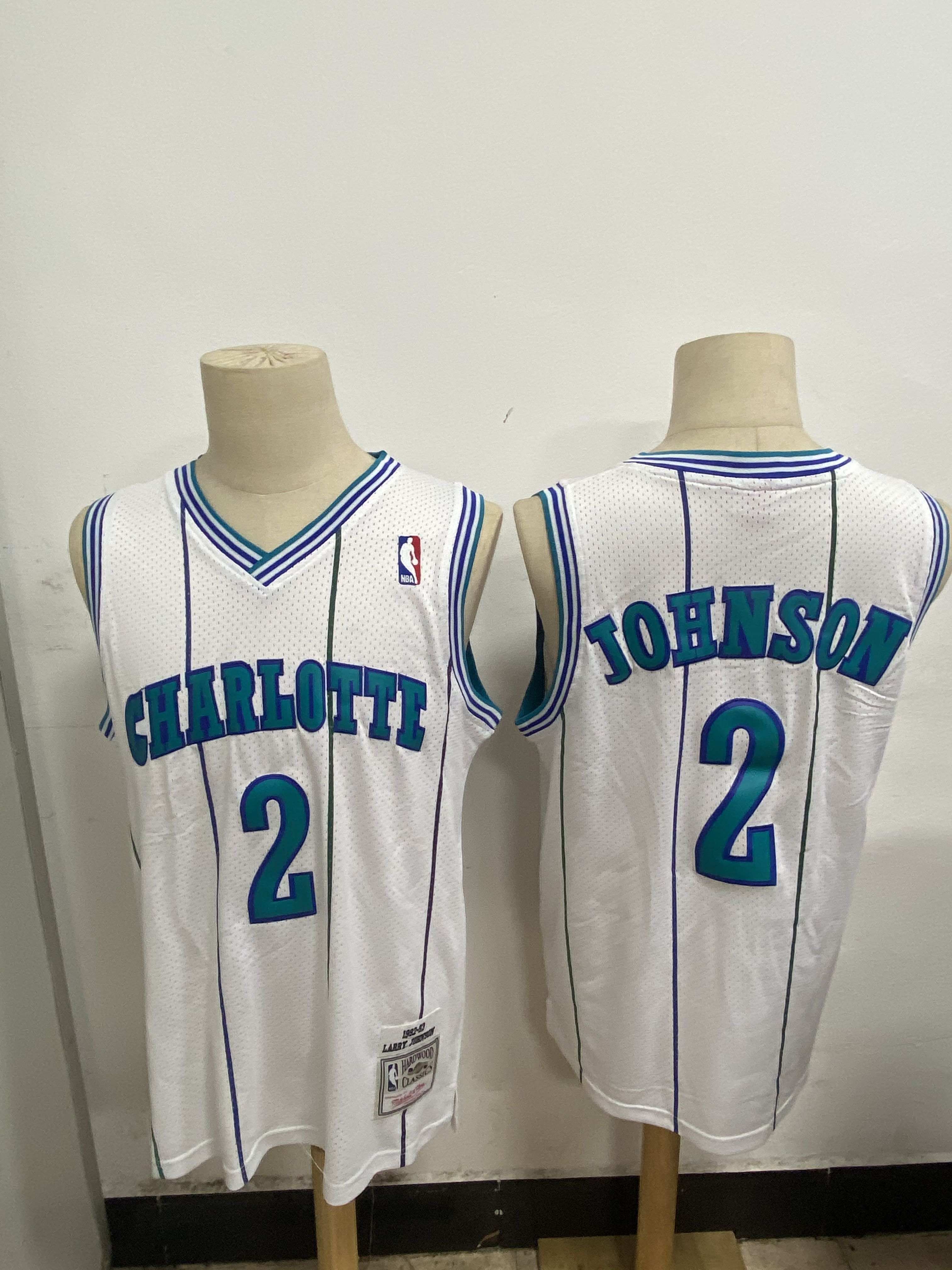 Men Charlotte Hornets 2 Johnson White Throwback NBA Jerseys